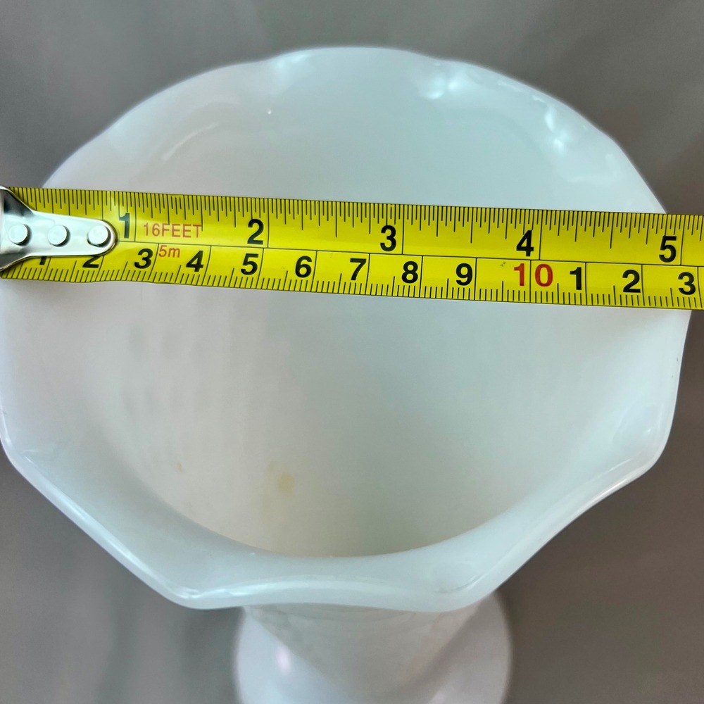 Vintage Milk Glass Hobnail Trumpet Vase White 9.5" Scalloped Rim Pedestal Base - Picture 6 of 12